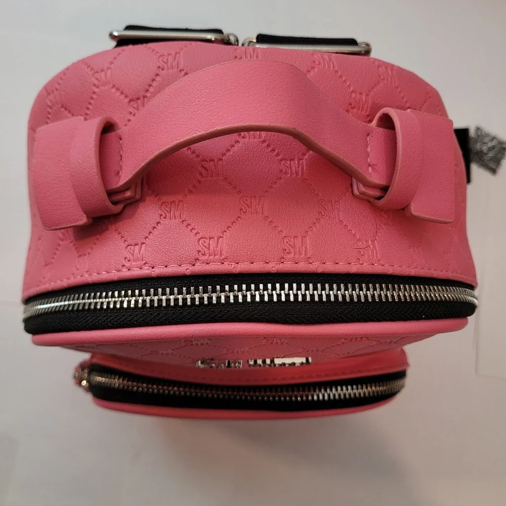 Steve‎ Madden Mini Backpack Women Pink Quilted Monogram Logo Embossed Small Bag